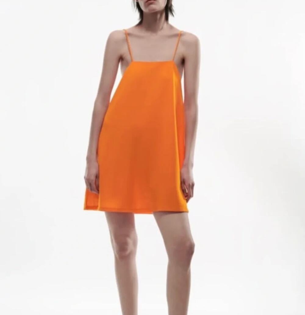 Zara Womens Orange Tangerine Mini Short Dress Strappy Size Medium Cocktail Flowy